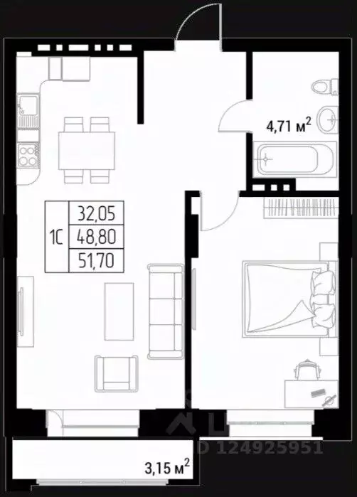 Студия Алтай, Горно-Алтайск Олимп жилой комплекс (51.7 м) - Фото 1