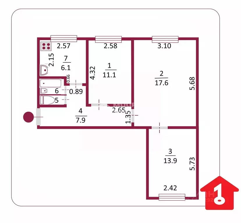 3-к кв. Омская область, Омск Взлетная ул., 3Б (60.0 м) - Фото 2