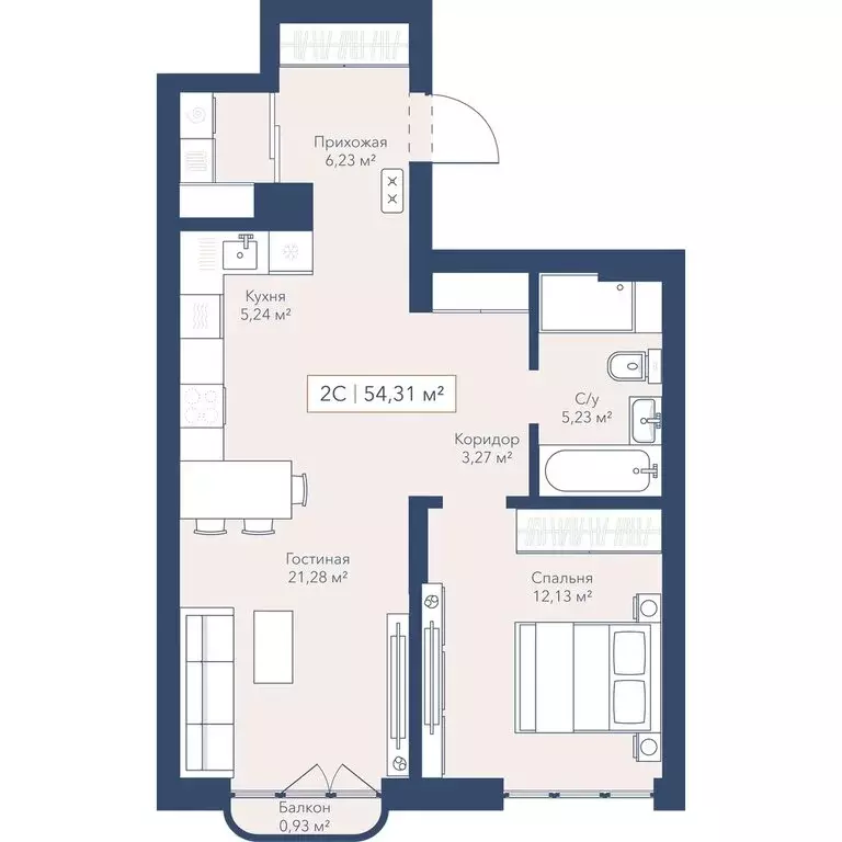2-комнатная квартира: Новосибирск, улица Кирова, 115 (54.3 м) - Фото 1