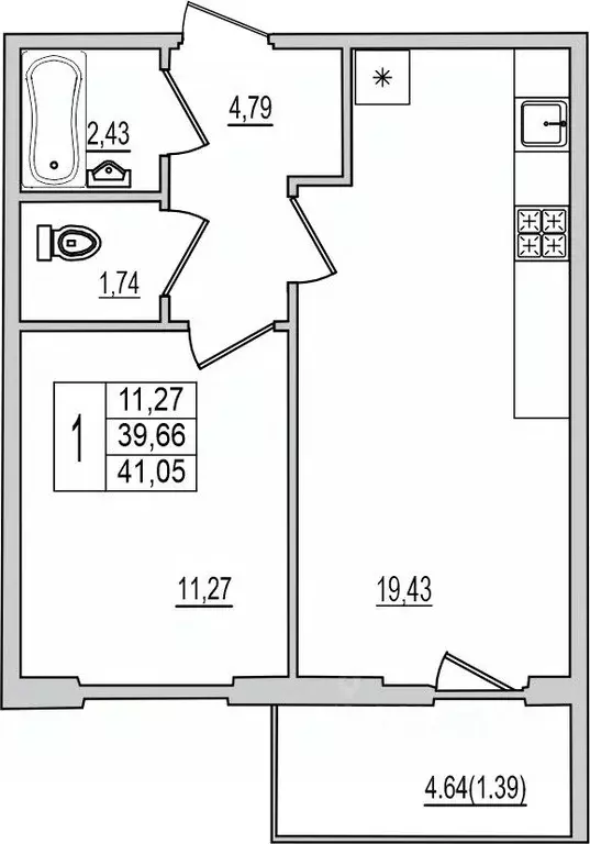 1-к кв. Псковская область, Псков Рижский просп., 94Г (41.05 м) - Фото 1