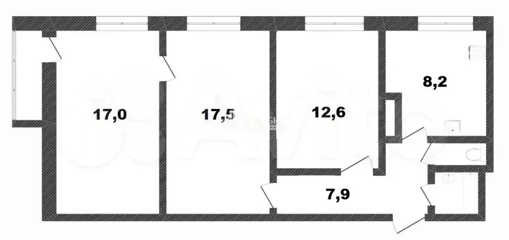 3-к. квартира, 64,9 м, 9/9 эт. - Фото 0