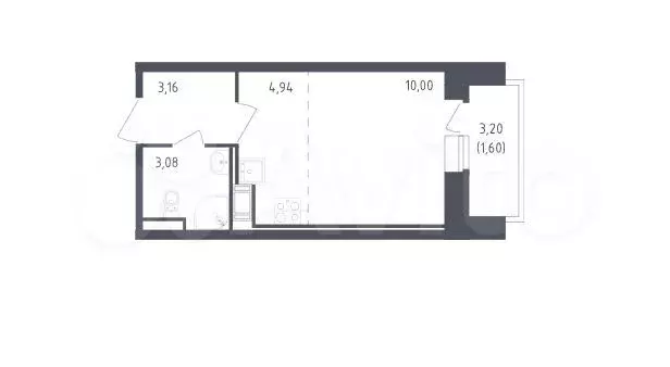 Квартира-студия, 22,8м, 7/16эт. - Фото 0