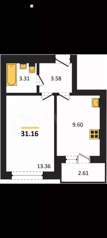 1-к. квартира, 32,5 м, 4/9 эт. - Фото 1