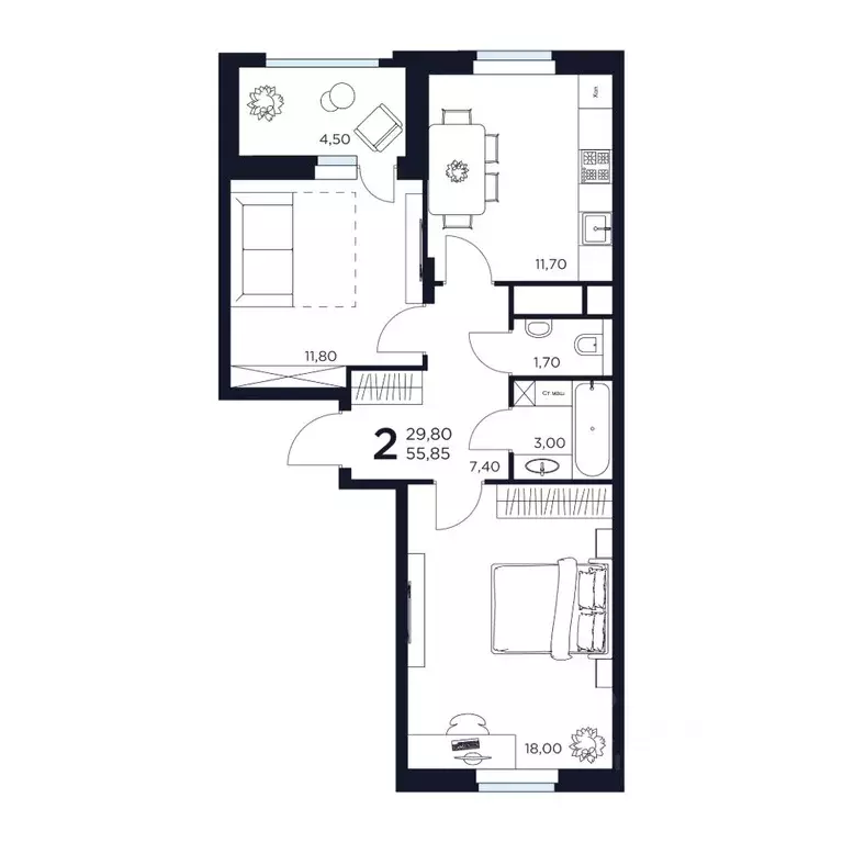 2-к кв. Московская область, Химки  (55.85 м) - Фото 1