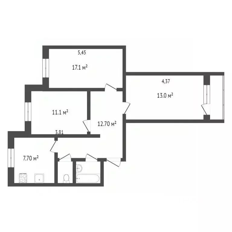 3-к кв. Ямало-Ненецкий АО, Новый Уренгой Советский мкр, 2/3 (63.7 м) - Фото 1