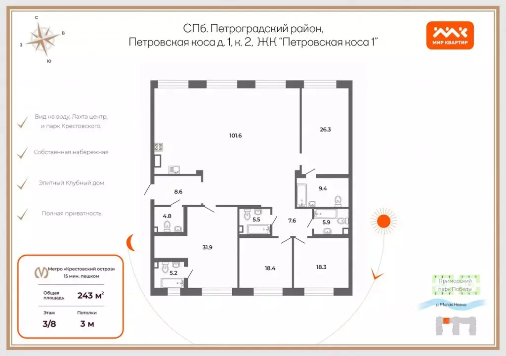 4-к кв. Санкт-Петербург проезд Петровская коса, 1к2 (243.0 м) - Фото 2