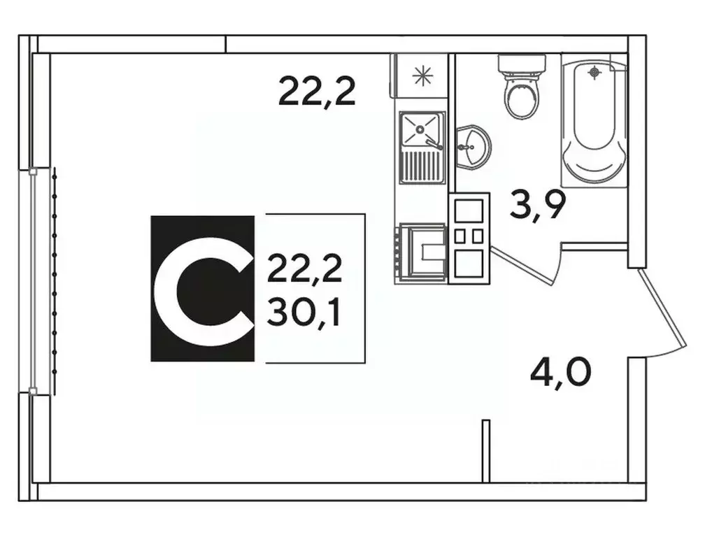 Студия Краснодарский край, Краснодар Самолет-6 жилой комплекс (30.1 м) - Фото 1