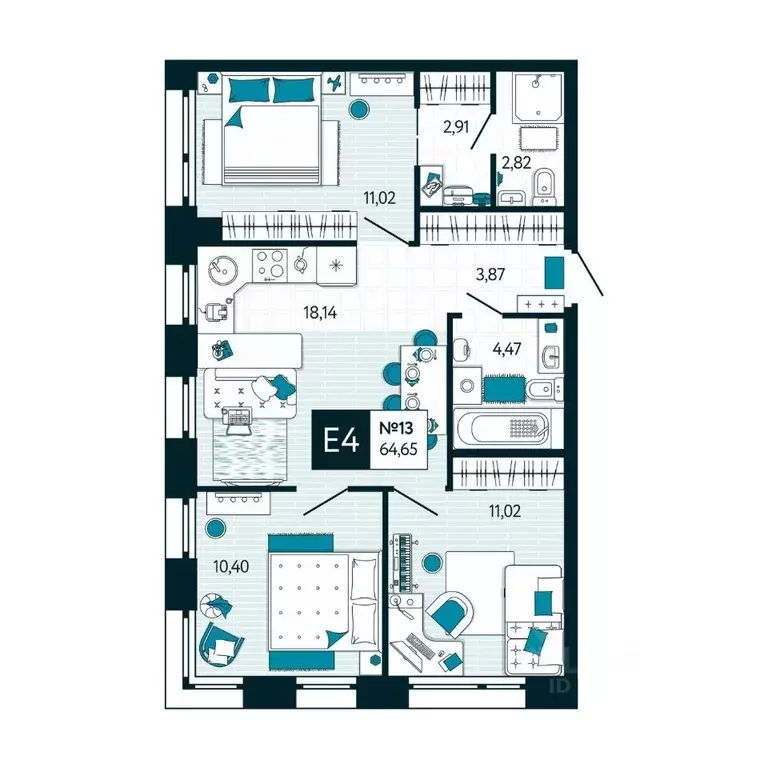 3-к кв. Тульская область, Тула ул. Чмутова, 158Д (64.65 м) - Фото 1