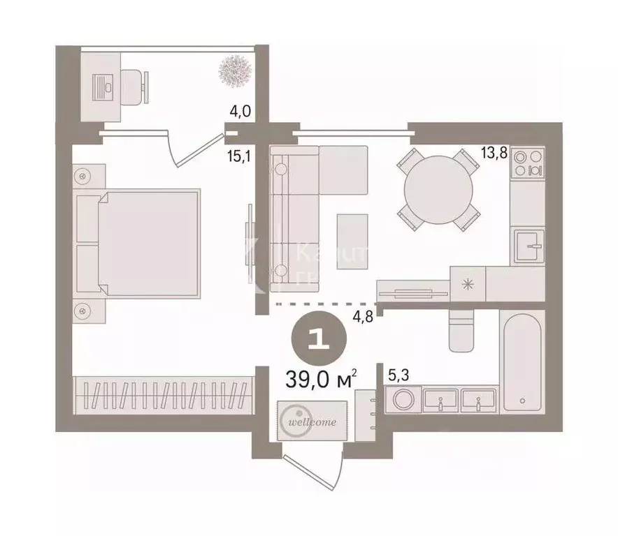 1-к кв. Тюменская область, Тюмень ул. Муравленко, 9к1 (39.0 м) - Фото 1