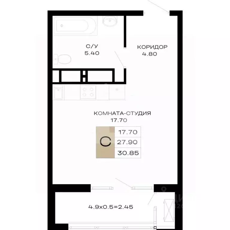 Студия Краснодарский край, Краснодар Школьный мкр, ул. Школьная, 1 ... - Фото 2