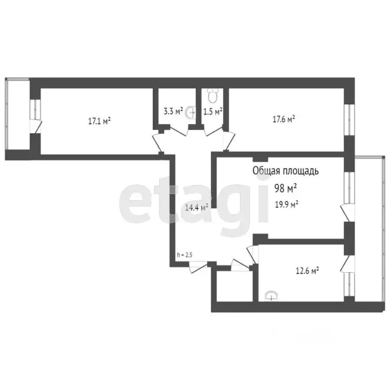 3-к кв. Томская область, Томск ул. Сергея Вицмана, 37 (104.0 м) - Фото 1