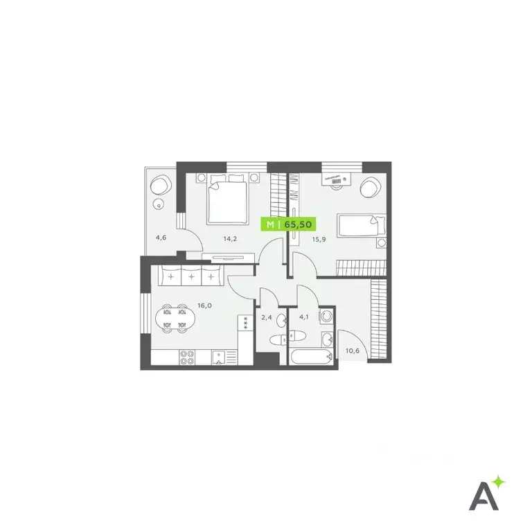 2-к кв. Санкт-Петербург бул. Александра Грина, 4 (65.5 м) - Фото 0