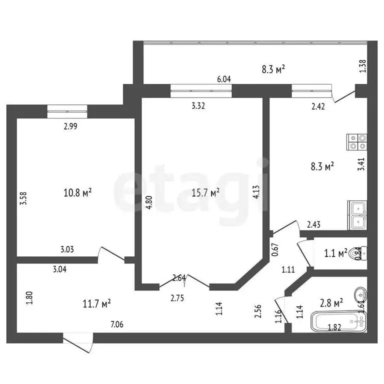 2-комнатная квартира: Стерлитамак, улица Артёма, 100 (50.4 м) - Фото 1