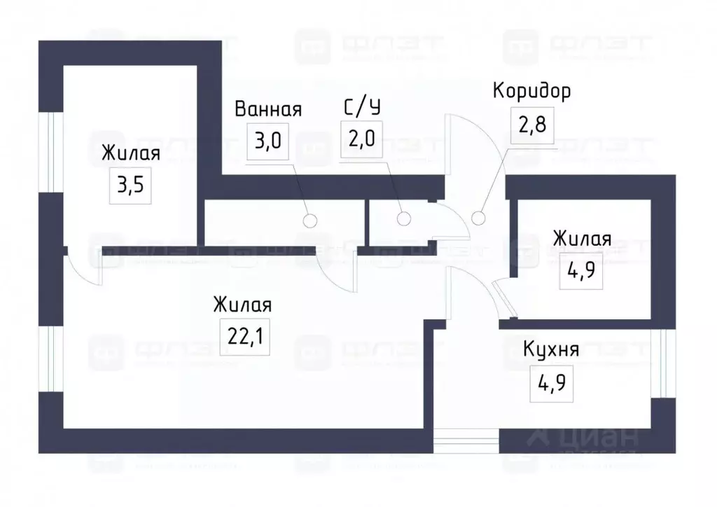 3-к кв. Татарстан, Казань Аметьевская ул., 32а (34.0 м) - Фото 2