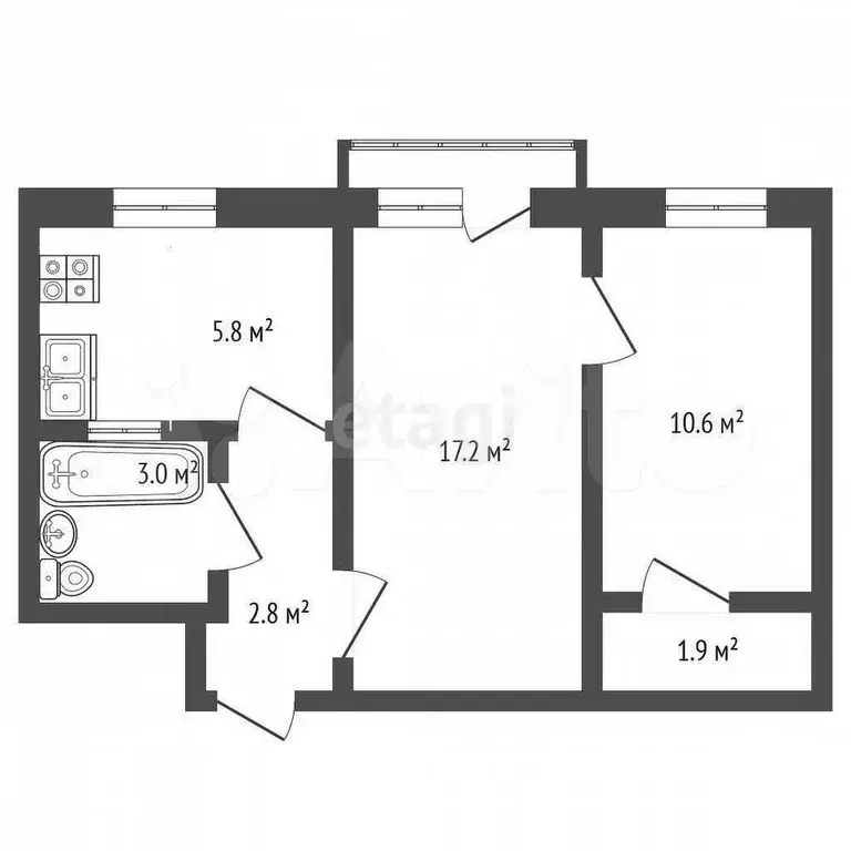 2-к. квартира, 42 м, 2/4 эт. - Фото 0