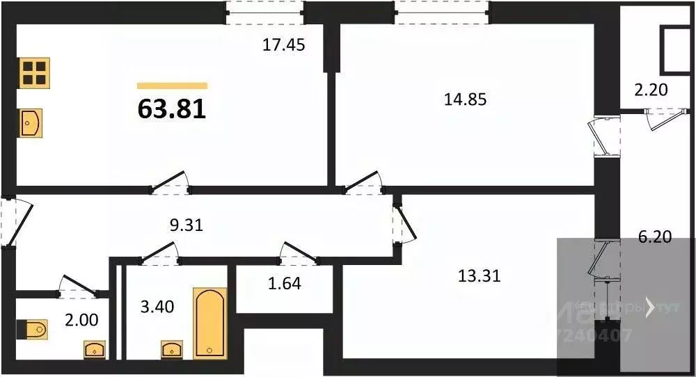 2-к кв. Воронежская область, Воронеж ул. 9 Января, 68Л (63.81 м) - Фото 0