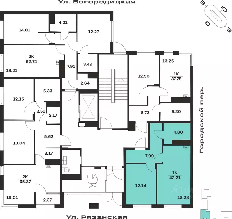 1-к кв. Тульская область, Тула ул. Богородицкая, 8В (43.21 м) - Фото 2