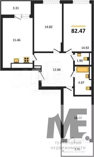 3-к. квартира, 82,5 м, 4/7 эт. - Фото 0