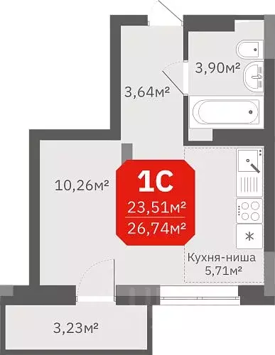 Студия Новосибирская область, Новосибирск ул. Титова, 196/1 (26.74 м) - Фото 1