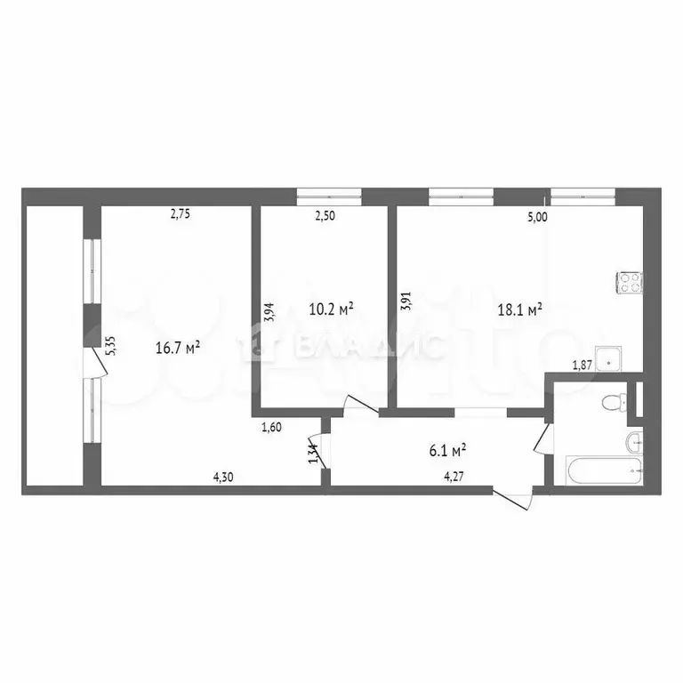 2-к. квартира, 58 м, 1/13 эт. - Фото 1