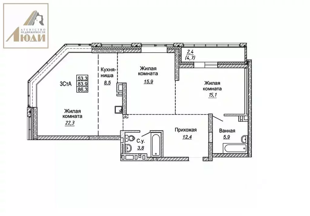 Студия Новосибирская область, Новосибирск ул. Фрунзе (86.3 м) - Фото 1