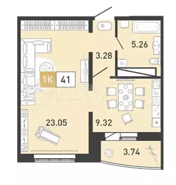 1-к. квартира, 41 м, 6/15 эт. - Фото 0