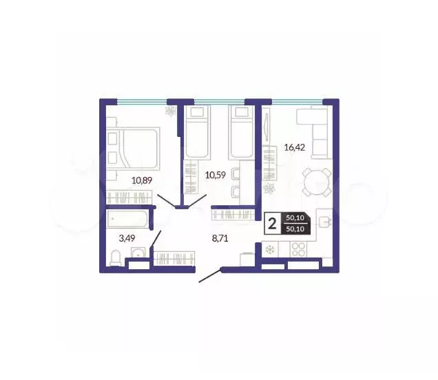2-к. квартира, 50 м, 5/10 эт. - Фото 1