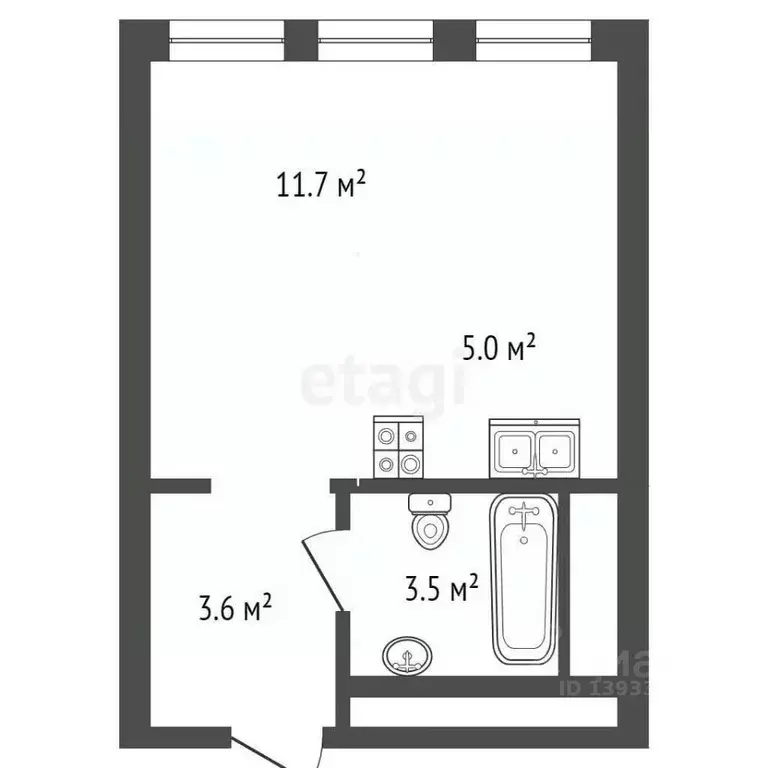 Студия Тюменская область, Тюмень ул. Евгения Войнова, 3 (23.8 м) - Фото 2