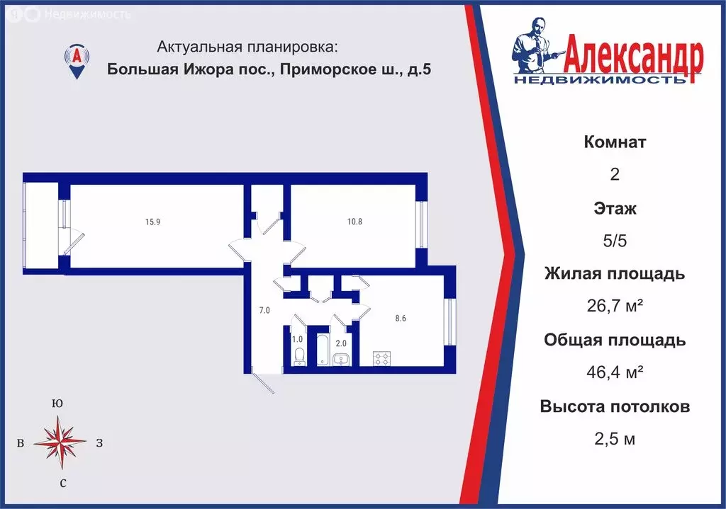 2-комнатная квартира: городской посёлок Большая Ижора, Приморское ... - Фото 0