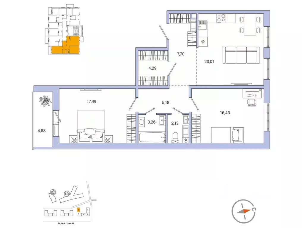 2-к кв. Ленинградская область, Гатчина ул. Чехова, 39к2 (79.1 м) - Фото 1