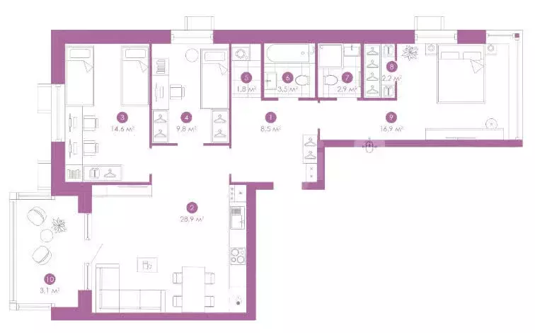3-комнатная квартира: Астрахань, улица Бехтерева, 2Б (89.1 м) - Фото 2
