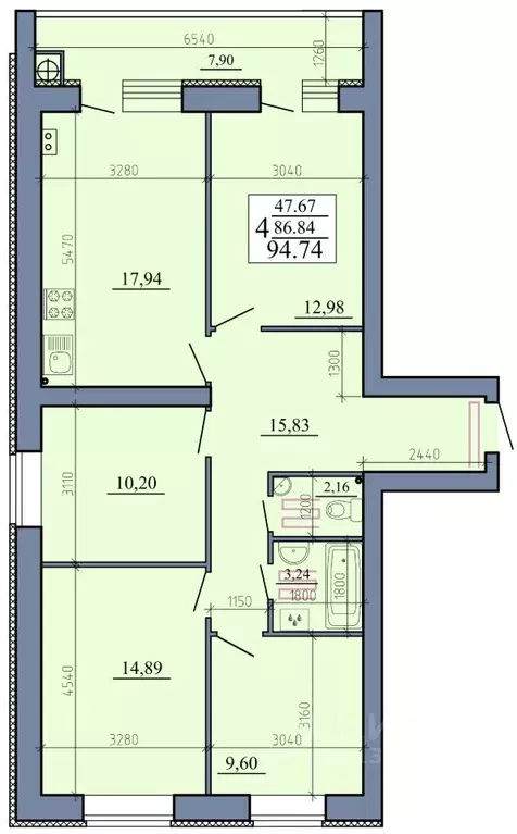 4-к кв. Рязанская область, Рыбное  (94.74 м) - Фото 0