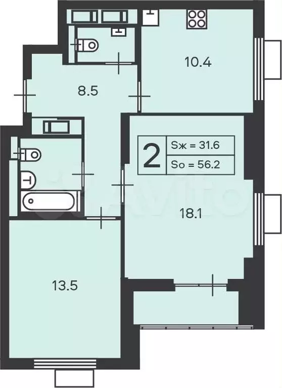 Аукцион: 2-к. квартира, 56,2 м, 17/24 эт. - Фото 0