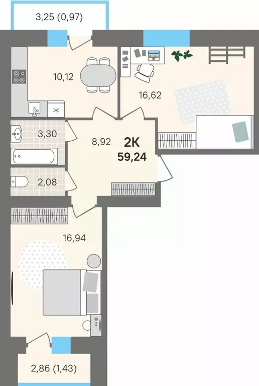 2-к кв. Пермский край, Пермский муниципальный округ, с. Култаево ул. ... - Фото 1