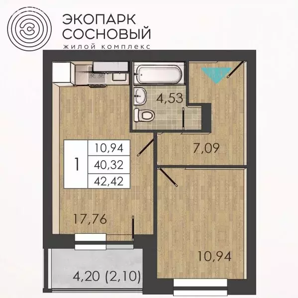 1-комнатная квартира: Пермь, улица Борцов Революции, 1Ак8 (40.2 м) - Фото 0