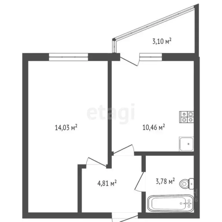 1-к кв. Тульская область, Тула ул. Хворостухина, 15 (43.7 м) - Фото 2