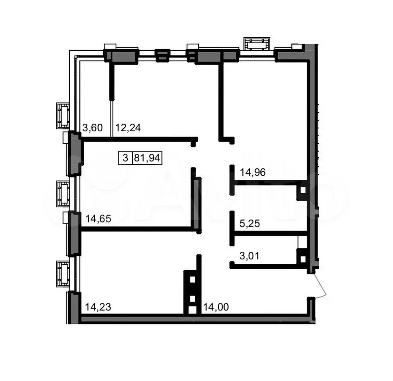 3-к. квартира, 81,9м, 2/23эт. - Фото 0