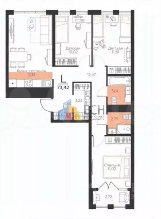 3-к кв. Тульская область, Тула городской округ, пос. Молодежный ул. ... - Фото 2