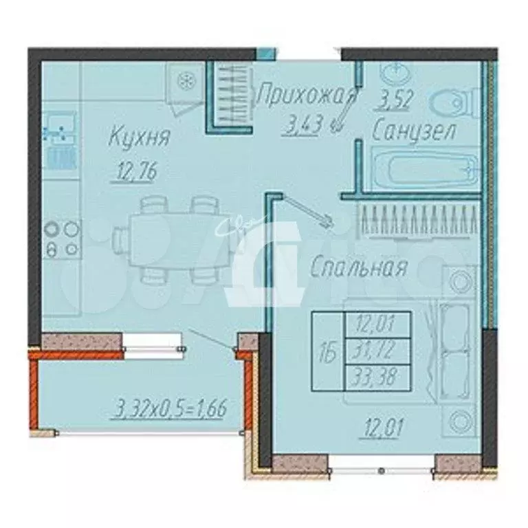 1-к. квартира, 34 м, 5/9 эт. - Фото 0