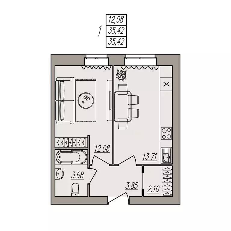 1-комнатная квартира: Волгоград, улица Землячки, 84/1 (35.42 м) - Фото 0