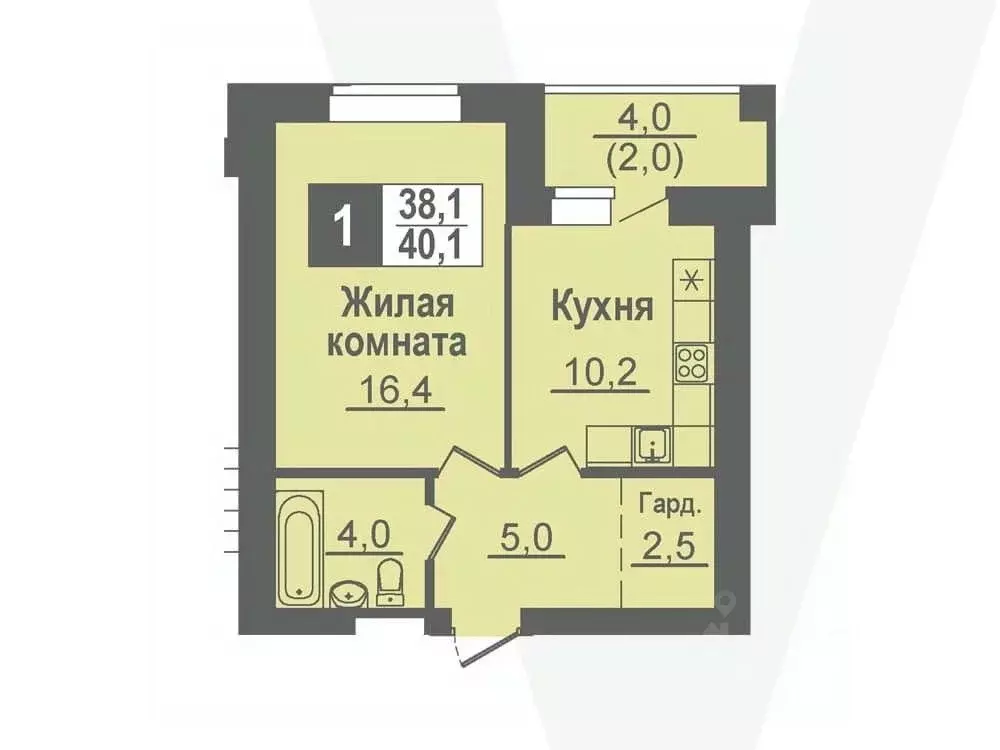1-к кв. Новосибирская область, Кольцово рп ул. Благовещенская, 2 (40.1 ... - Фото 0