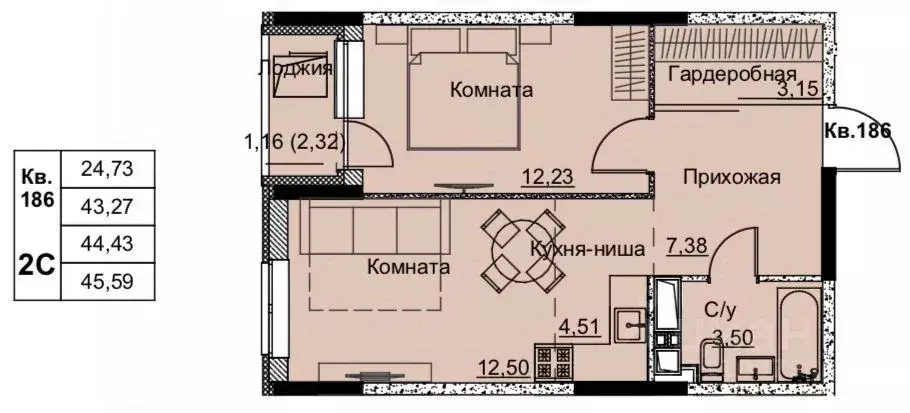 2-к кв. Удмуртия, Ижевск Строитель жилрайон, 6-й мкр,  (44.43 м) - Фото 0