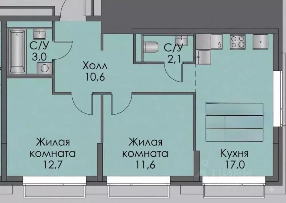 2-к кв. Татарстан, Казань Кремлевская ул., 2А/4 (58.3 м) - Фото 1