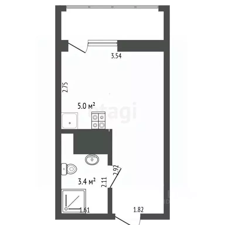 Студия Тюменская область, Тюмень ул. Краснооктябрьская, 16 (20.2 м) - Фото 2