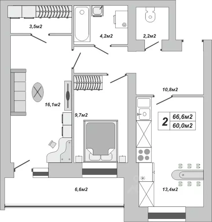 2-к кв. Тамбовская область, Тамбов ул. Чичерина, 7/1к3 (66.6 м) - Фото 1