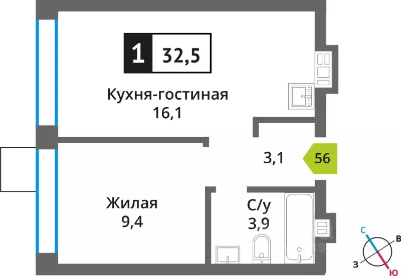 1-к кв. Московская область, Красногорск ул. Соловьиная, 6 (32.5 м) - Фото 1