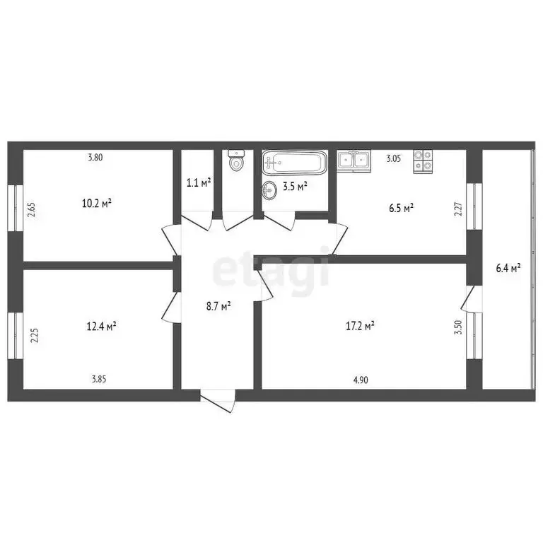 3-комнатная квартира: Бирск, улица Корочкина, 1 (63.2 м) - Фото 0