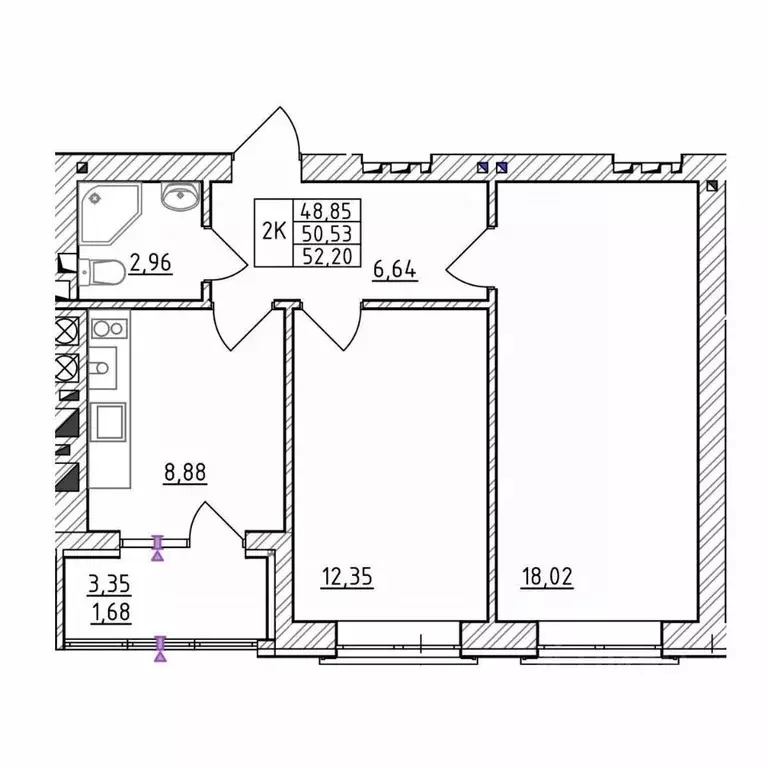 2-к кв. Калининградская область, Зеленоградск  (52.2 м) - Фото 1