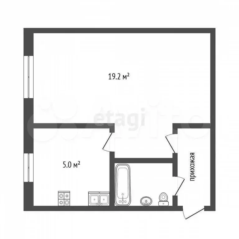 1-к. квартира, 32 м, 2/5 эт. - Фото 0