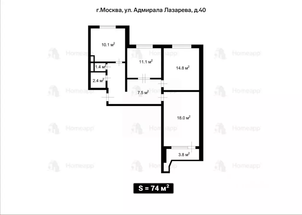 3-к кв. Москва ул. Адмирала Лазарева, 40 (74.0 м) - Фото 2
